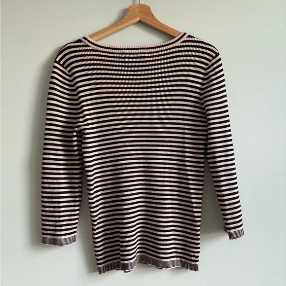 Karl Lagerfeld Striped Ribbed Knit Top | Size Large - Picture 5 of 7